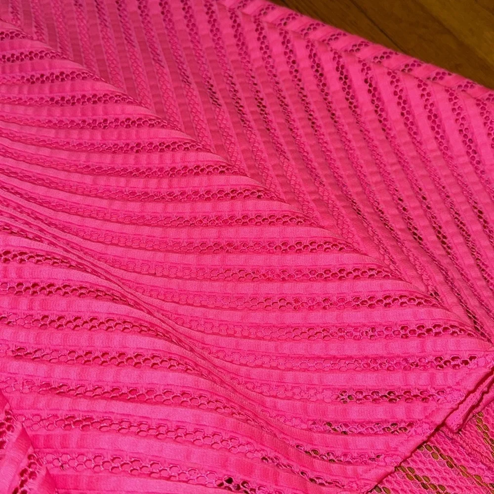 Lilly Pulitzer Tilly Midi Dress crochet knit stripe flare tiki Barbie pink XS